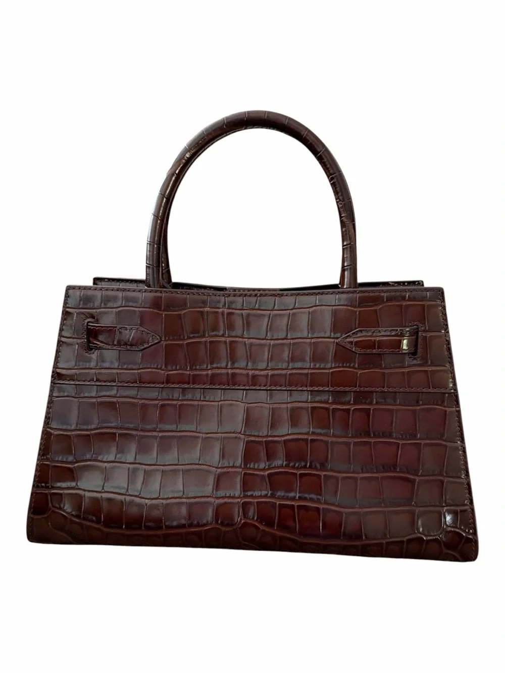 Veronica Beard Dash Bag Croc-Embossed Leather  Structured Top-Handle Chestnut